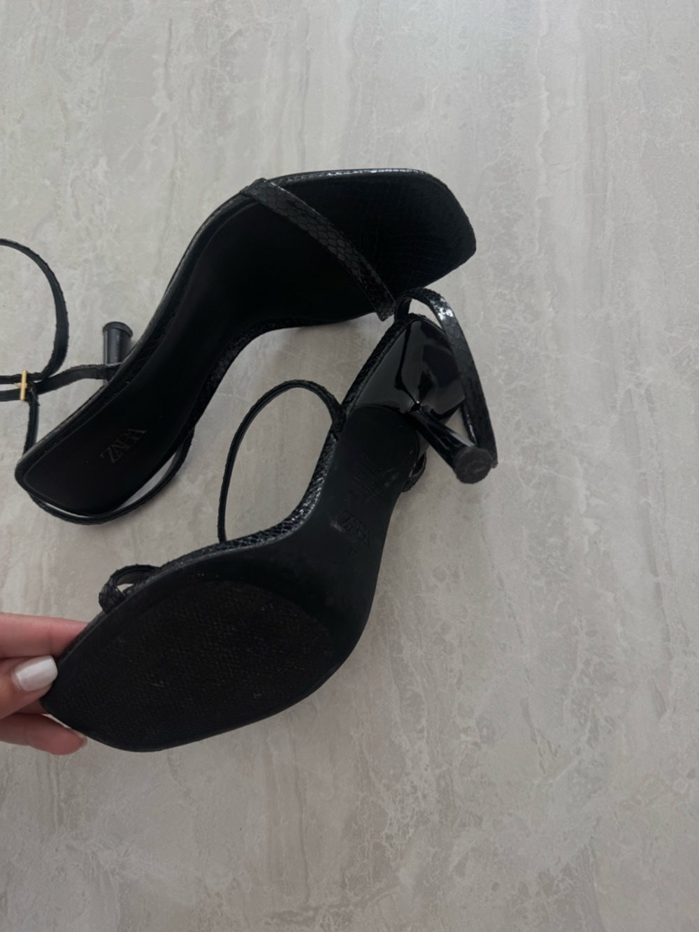 Zara Black Square-Toe Strappy Heels - Picture 3 of 6